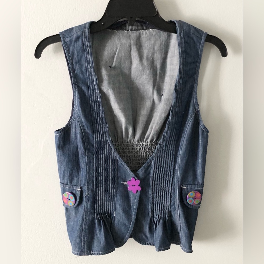Reworked Denim Vest with Pink Flower Button Upcycle
Vintage